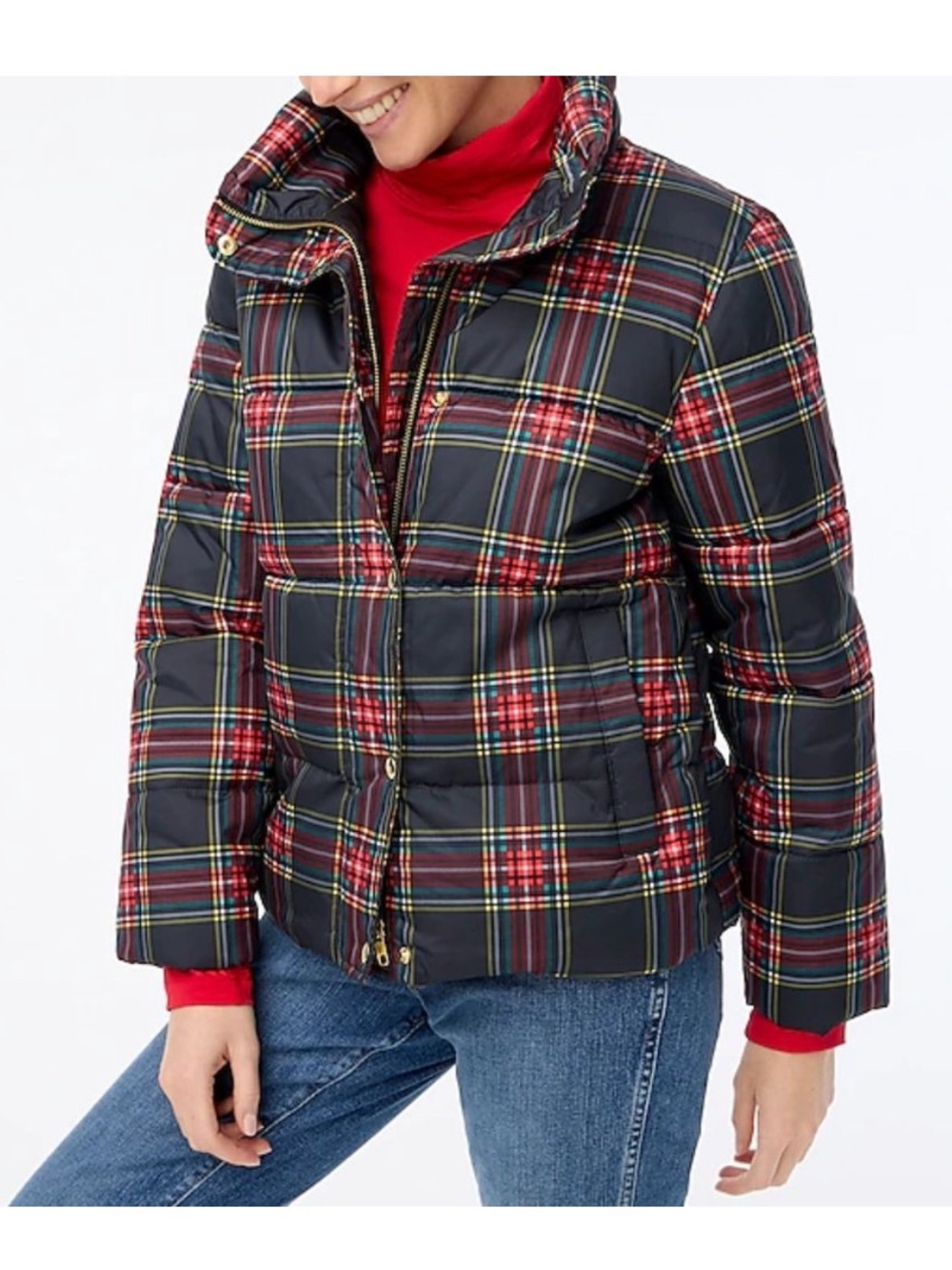NWT J. Crew Stewart Tartan Puffer Jacket Sz M